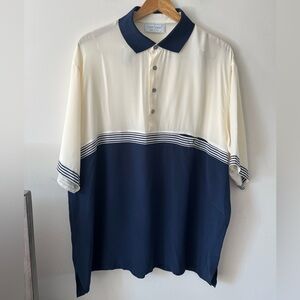 Gran Sasso 100 % Silk Cream and Blue Polo Shirt Minimalist Design XXL